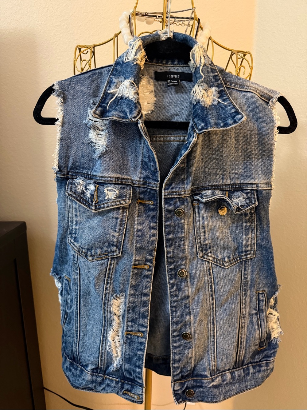Forever 21 Distressed Blue Denim Jean Vest - Picture 2 of 7